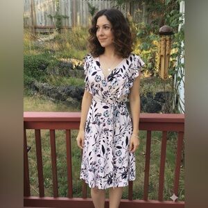 𝅺Ivanka Trump Pink Floral Faux Wrap Summer Dress Small